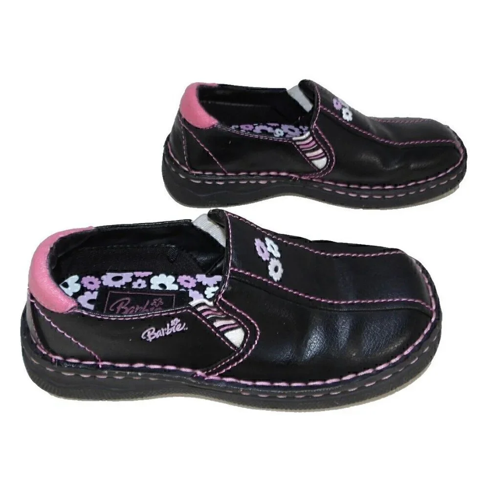 BUSTER BROWN black & pink girls BARBIE shoes sz 1.5 fits 7 3/4